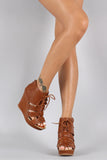 Qupid Strappy Lace Up Platform Wedge