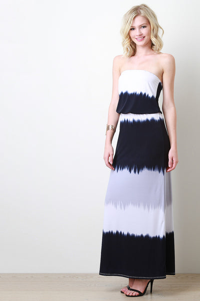 Strapless Striped Dye Maxi Dress