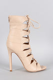 Liliana Caged Lace Up Peep Toe Stiletto Heel