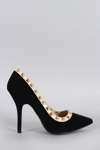 Wild Diva Lounge Nubuck Pyramid Studded Pointy Toe Pump