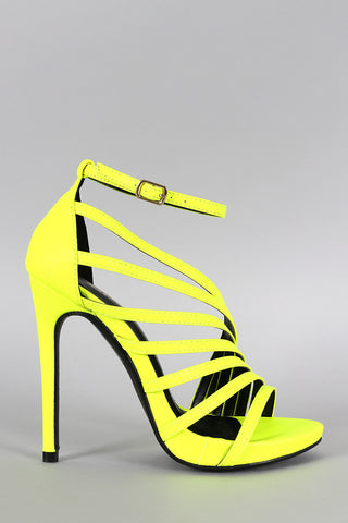 Neon Slanted Strappy Open Toe Heel