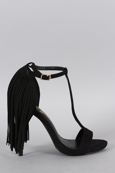 Privileged Suede Fringe T-Strap Heel