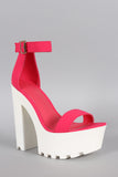 Wild Diva Lounge Neon Nubuck Ankle Strap Lug Sole Platform Heel