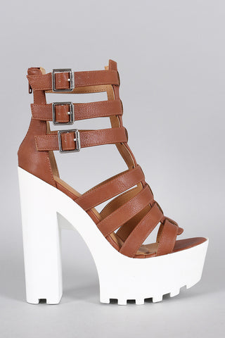 Wild Diva Lounge Two Tone Strappy Gladiator Heel