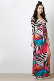 Stripe Floral Maxi Wrap Dress