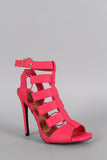 Qupid Neon Snake Caged Open Toe Heel