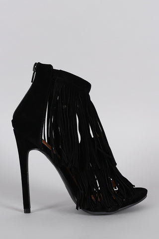 Shoe Republic LA Suede Fringe Open Toe Heel