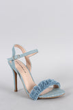 Shoe Republic Denim Distressed Fluff Open Toe Heel