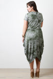 Marble Tie Dye Surplice Short Sleeves Asymmetrical Midi Dress