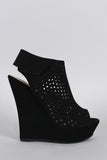 Bamboo Nubuck Perforated Peep Toe Wedge