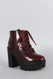 Bamboo Rustic Lace Up Lug Sole Bootie