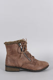 Qupid Shearling Zipper Lace Up Bootie