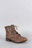 Qupid Shearling Zipper Lace Up Bootie