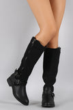 Buckled Zipper Riding Knee High Boot