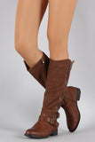 Buckled Zipper Riding Knee High Boot