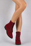 Bamboo Faux Suede Pointy Toe Flat Lace Up Boot