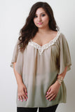 Plus Size Flowy Chiffon Crochet V-Neck Top