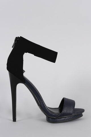 Qupid Sleek Contrasting Snake Open Toe Heel