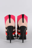 Qupid Colorblock Cutout Peep Toe Stiletto Booties