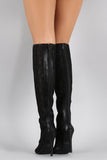 Qupid Floral Lace Stiletto Thigh High Lace Up Boot