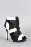 Snake Embossed Mesh Peep Toe Zip-Up Stiletto Booties