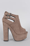 Bamboo Suede Buckle Cutout Peep Toe Chunky Platform Heel