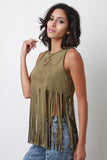 Suede Sleeveless Fringe Top