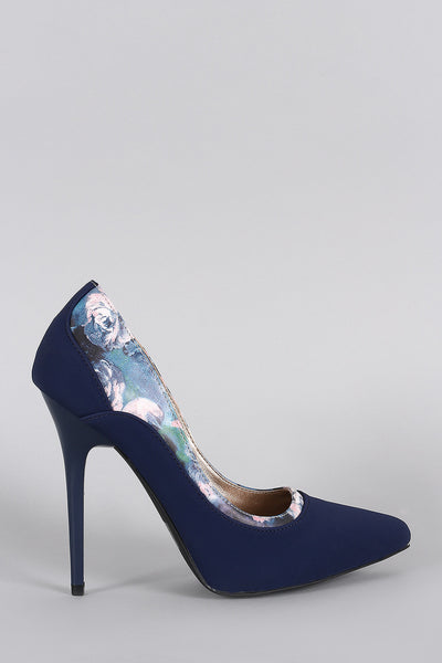 Qupid Floral Print Pointy Toe Stiletto Pump