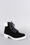 Two Tone Round Toe Lace Up Lug Sole Work Ankle Boots