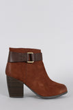 Qupid Suede Contrast Hardware Round Toe Heeled Ankle Boots