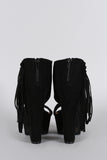 Qupid Suede Side Fringe Peep Toe Chunky Platform Heel