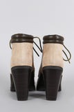 Qupid Two Tone Pointy Toe Lace Up Heeled Combat Ankle Boots