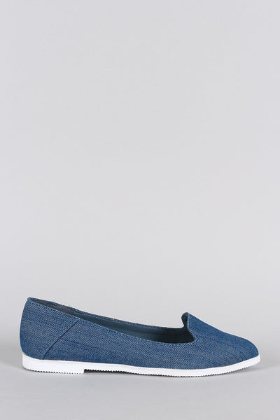 Bamboo Denim Pointy Toe Slip On Loafer Flat