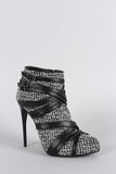 Liliana Tweed Buckle Strappy Almond Toe Stiletto Heeled Booties