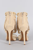 Shoe Republic LA Fierce Fringe Studded Open Toe Heel