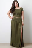 Plus Size Slit Draped Maxi Skirt