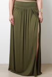 Plus Size Slit Draped Maxi Skirt