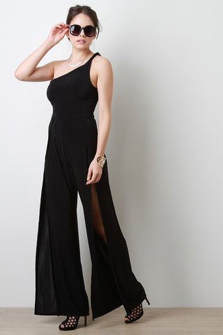 Plus Size One-Shoulder Slit Jumpsuit