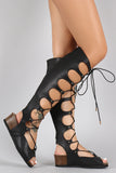 Studded Gladiator Lace Up Footbed Platform Wedge Sandal