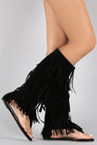 Suede Triple Layered Fringe Knee High Boot Sandal