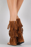 Suede Triple Layered Fringe Knee High Boot Sandal