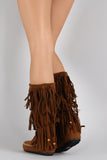 Suede Triple Fringe Round Toe Moccasin Mid Calf Flat Boot