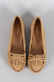 Bamboo Suede Bow Fringe Slip On Moccasin Flat