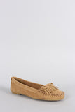 Bamboo Suede Bow Fringe Slip On Moccasin Flat