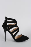 Anne Michelle Nexus Cage Pointy Toe Nubuck Pump