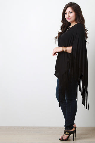 Plus Size Fringe Accent Poncho Top