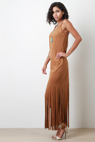 Suede Fringe Maxi Dress