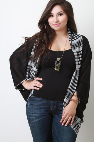 Plus Size Plaid Trim Dolman Cardigan