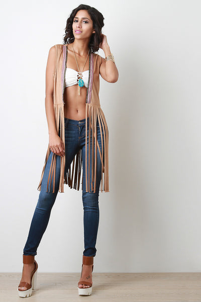 Suede Fringe Longline Vest