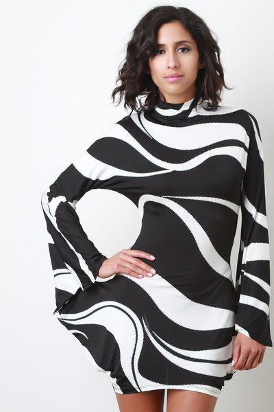 Jagged Swirl Connected Bell Sleeve Dress